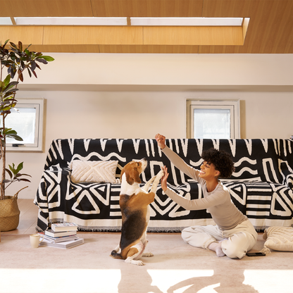 Tulum Geometric Boho Sofa Cover | Machine-Washable Throw Blanket for Pets and Kids