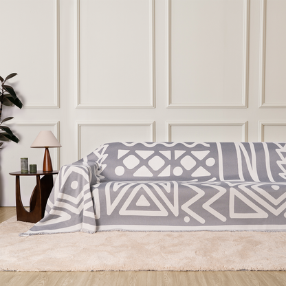 Tulum Geometric Boho Sofa Cover | Machine-Washable Throw Blanket for Pets and Kids