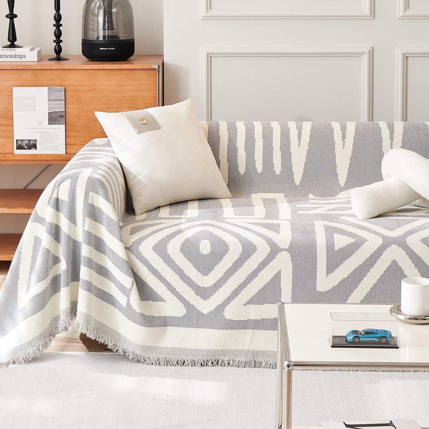 Tulum Geometric Boho Sofa Cover | Machine-Washable Throw Blanket for Pets and Kids