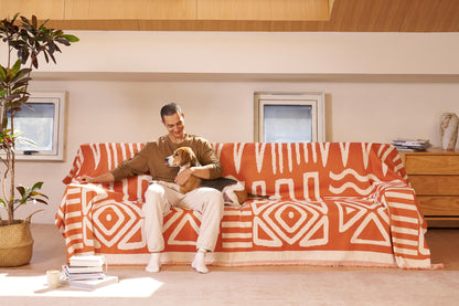 Tulum Geometric Boho Sofa Cover | Machine-Washable Throw Blanket for Pets and Kids