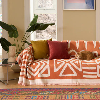 Tulum Geometric Boho Sofa Cover | Machine-Washable Throw Blanket for Pets and Kids