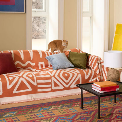 Tulum Geometric Boho Sofa Cover | Machine-Washable Throw Blanket for Pets and Kids
