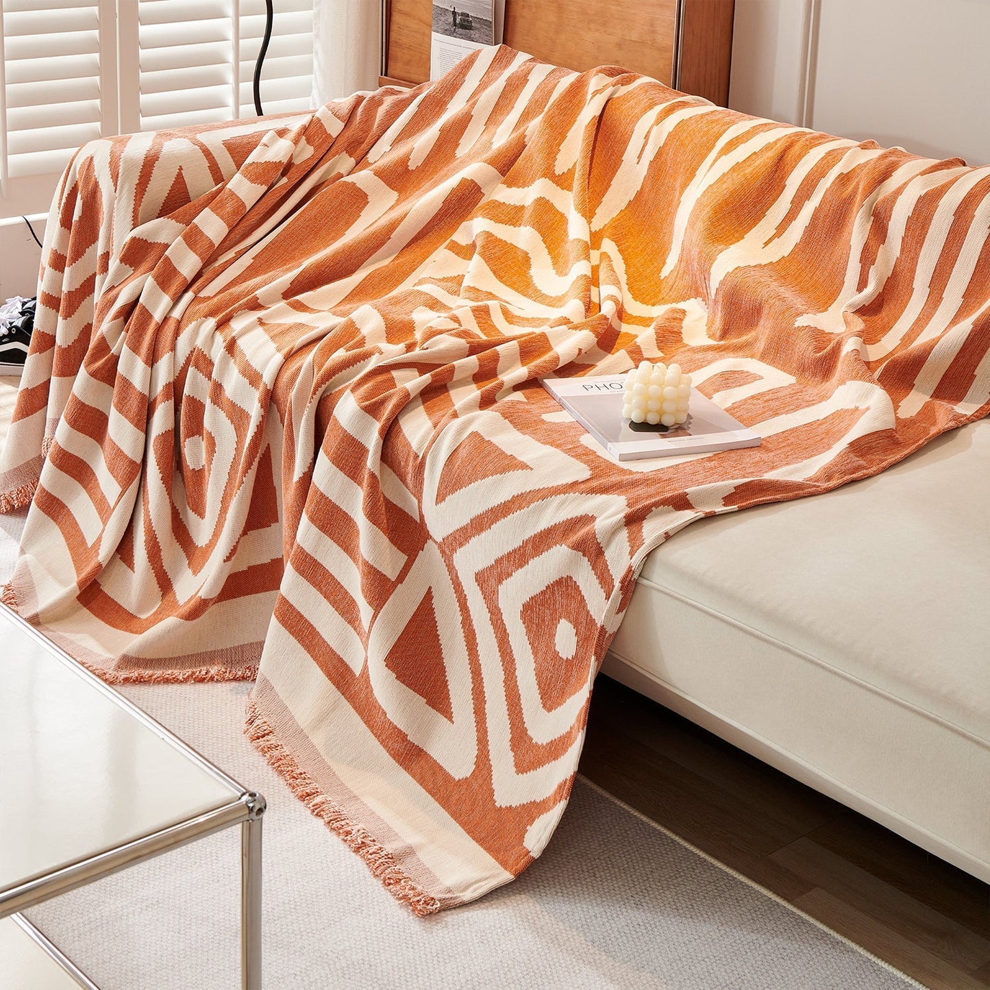 Tulum Geometric Boho Sofa Cover | Machine-Washable Throw Blanket for Pets and Kids