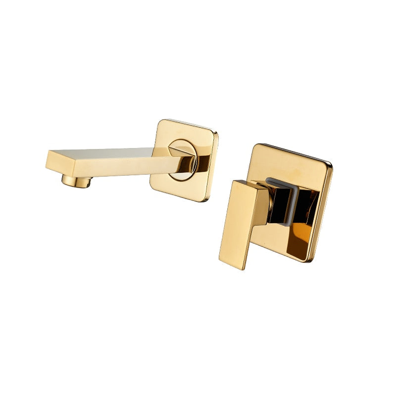Kelsye Wall Mounted Bathroom Taps in Chrome, Black, and Gold Finishes with Waterfall Design 1