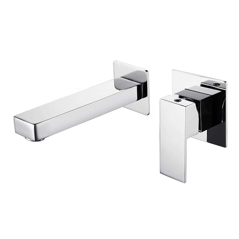 Kelsye Wall Mounted Bathroom Taps in Chrome, Black, and Gold Finishes with Waterfall Design 7
