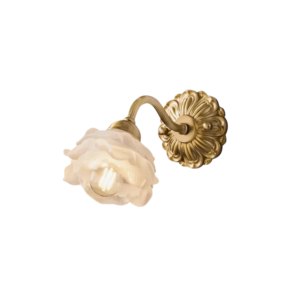 La Fleur de Lueur Wall Lamp - Hand-Sculpted Floral Shade, Antique Brass Base, Vintage Wall Sconce for Living Room and Bedroom Lighting 0
