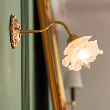 La Fleur de Lueur Wall Lamp - Hand-Sculpted Floral Shade, Antique Brass Base, Vintage Wall Sconce for Living Room and Bedroom Lighting 1