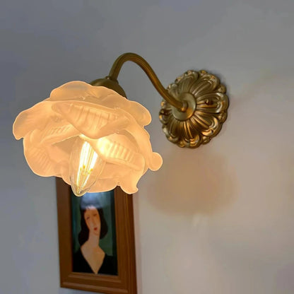 La Fleur de Lueur Wall Lamp - Hand-Sculpted Floral Shade, Antique Brass Base, Vintage Wall Sconce for Living Room and Bedroom Lighting 4