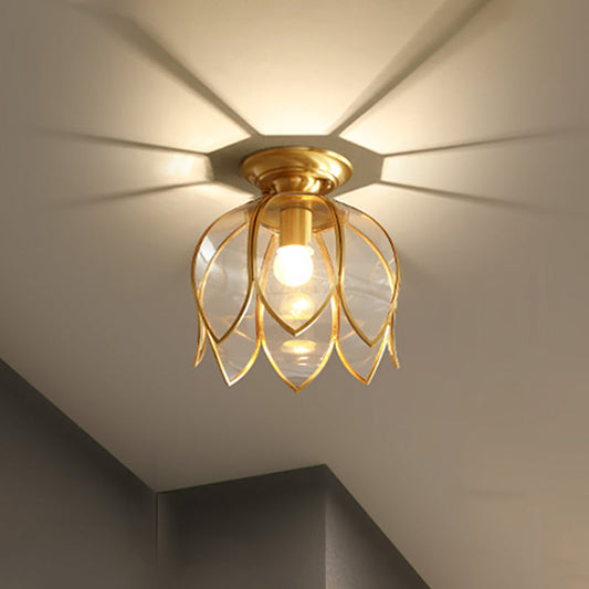 Lotus Ceiling Light Fixture in Colonial Brass with Clear Glass 0