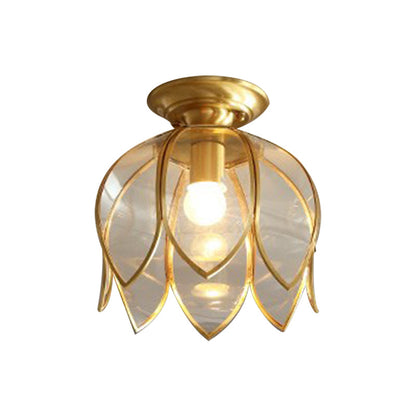 Lotus Ceiling Light Fixture in Colonial Brass with Clear Glass 1