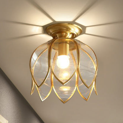 Lotus Ceiling Light Fixture in Colonial Brass with Clear Glass 2