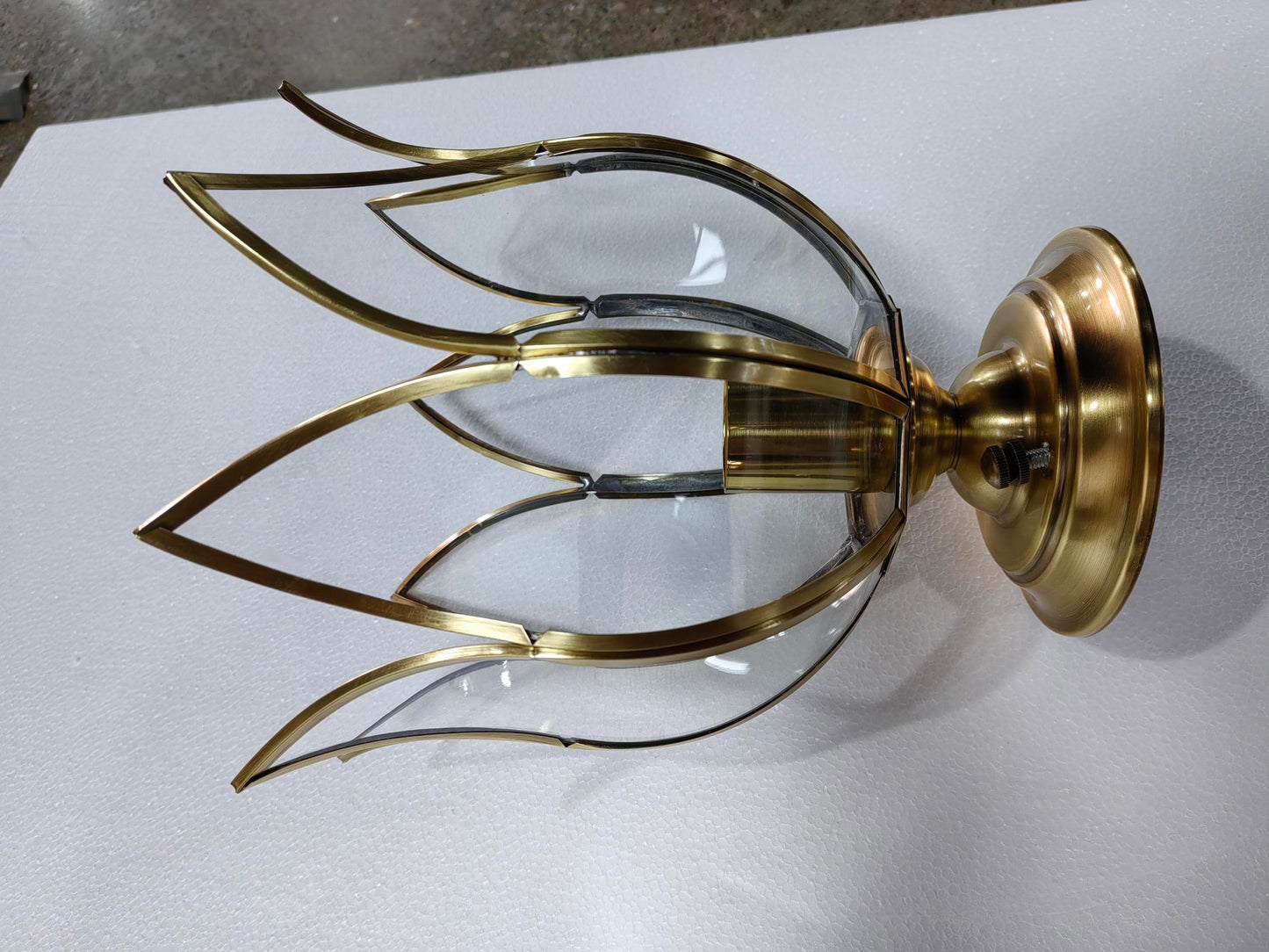 Lotus Ceiling Light Fixture in Colonial Brass with Clear Glass 4