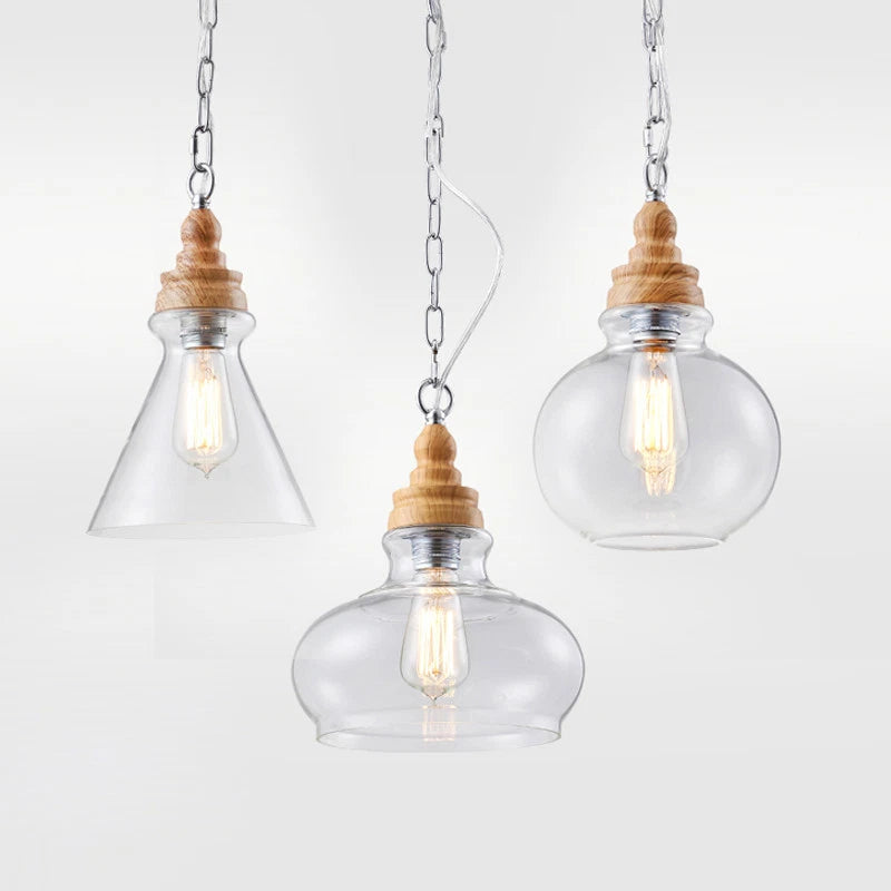 Lunari Nordic Glass & Wood Pendant Light | Designer Hanging Lamp