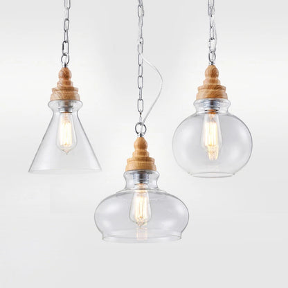 Lunari Nordic Glass & Wood Pendant Light | Designer Hanging Lamp