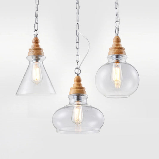 Lunari Nordic Glass & Wood Pendant Light | Designer Hanging Lamp
