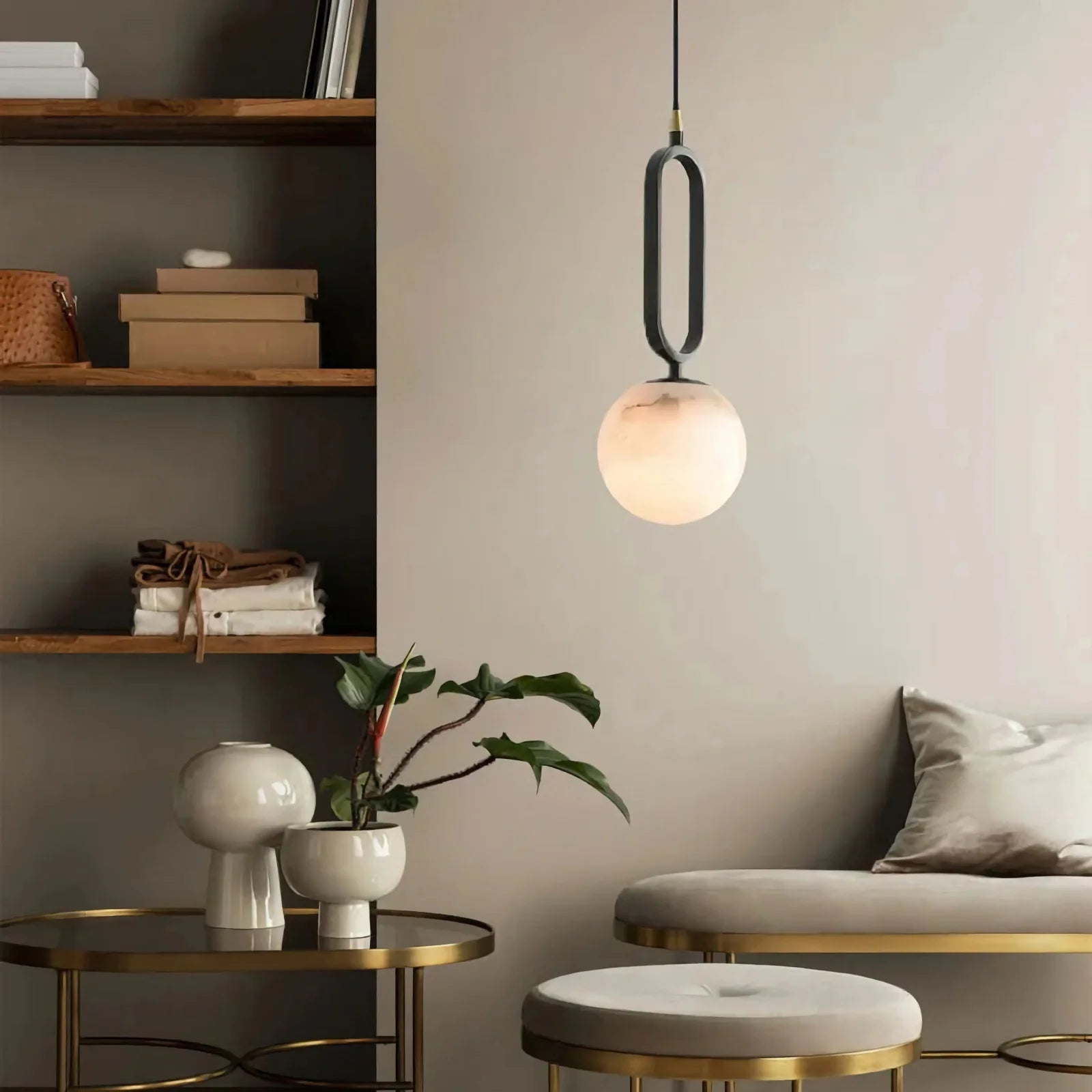 Lunaris Pendant Lamp | Handcrafted Marble Ball with Copper and Black Accents - Styyler