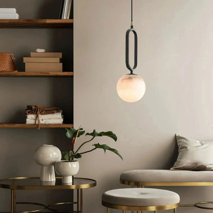 Lunaris Pendant Lamp | Handcrafted Marble Ball with Copper and Black Accents - Styyler