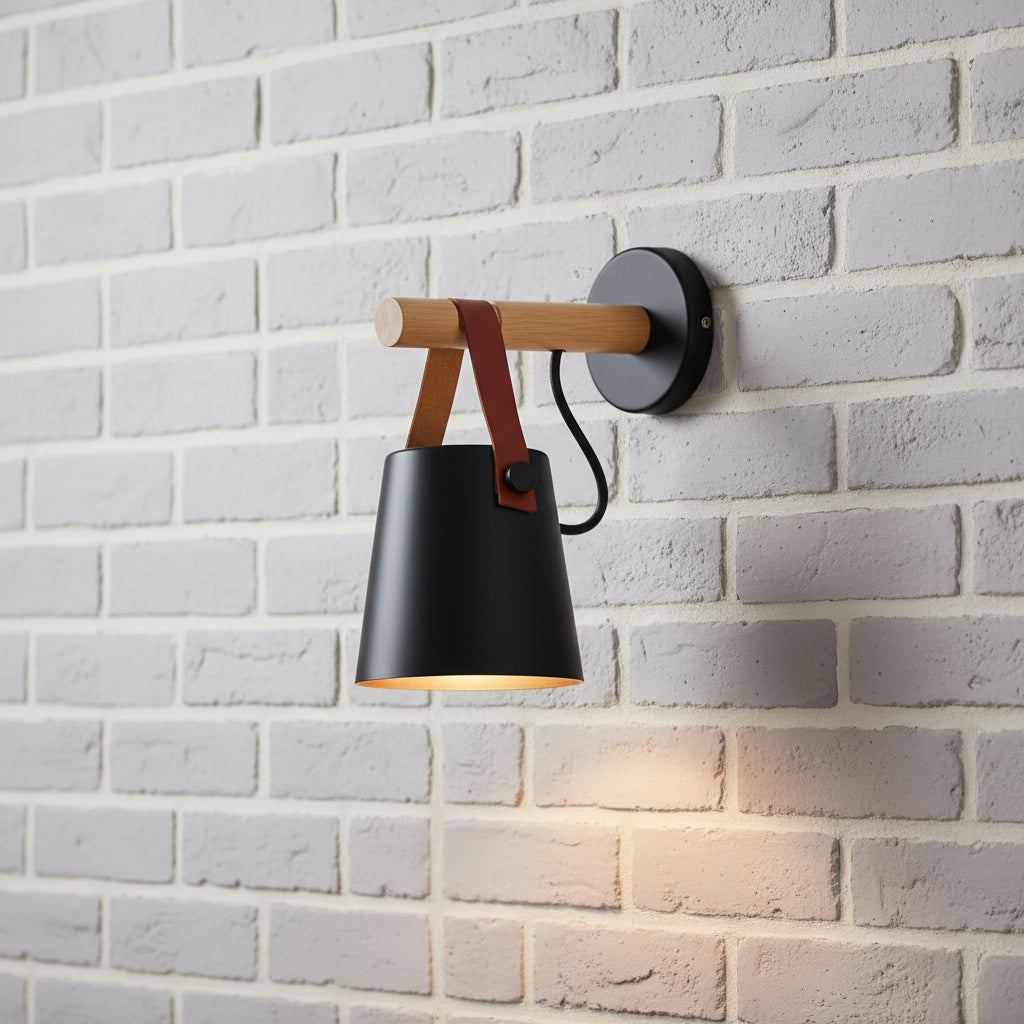 Marit Wall Light Sconce in Black or White Finish, Nordic Wooden Design for Soft Ambient Light 0