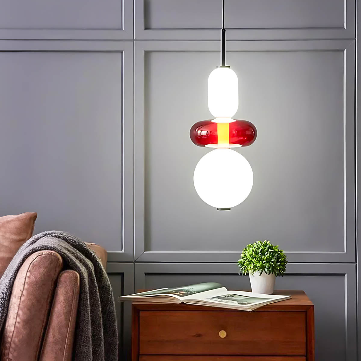 ZIRKA Modern Coloured Glass Pendant Light, Adjustable Ceiling Light with Dimmable LED Options - Styyler