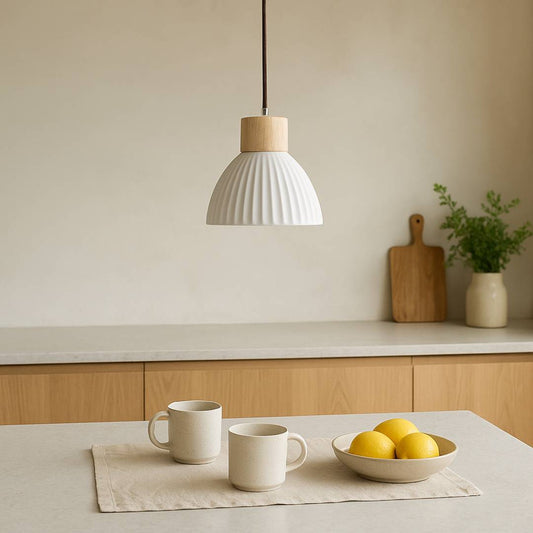 NIBO Nordic Ceramic Single Head Pendant Light | Ribbed Lampshade