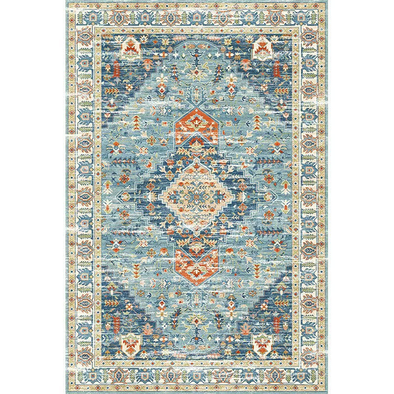 SAFIRA Vintage Style Easy Clean Medallion Rug – Blue & Terracotta - Styyler