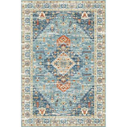 SAFIRA Vintage Style Easy Clean Medallion Rug – Blue & Terracotta - Styyler
