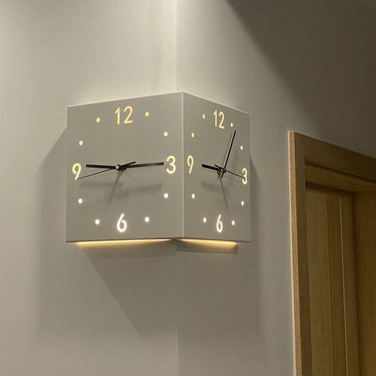 TYME Corner Clock | Double-Sided Modern Wall Clock for Living Room
