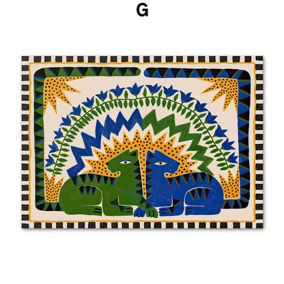 Tropica Folk Art Prints | Modern Botanical Wall Art on Canvas