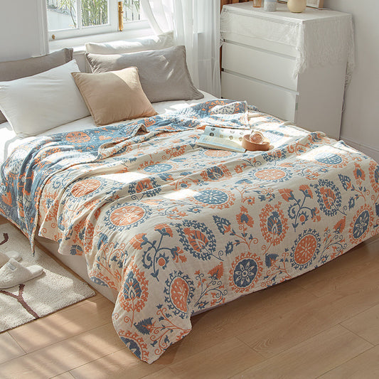 Floraya Quilted Cotton Throw | Reversible Floral Motif Blanket for Beds and Sofas