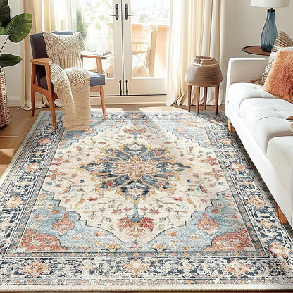 Amara Persian Inspired Rug | Vintage Style Low-Pile Machine Washable Rug