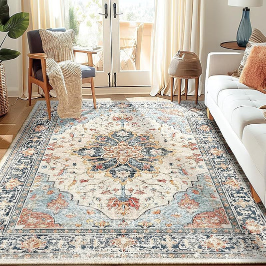 Amara Persian Inspired Rug | Vintage Style Low-Pile Machine Washable Rug