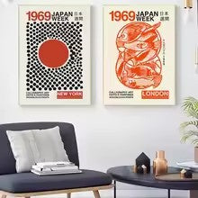 Retro Japanese Poster Prints | 20th Century Vintage Wall Art on Canvas