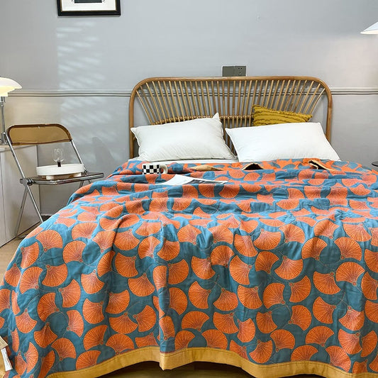 Ginkgo Haven Quilted Cotton Bedspread  | Lightweight and Cosy Blanket