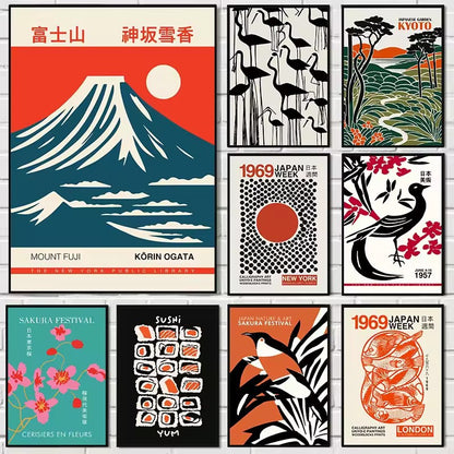 Retro Japanese Poster Prints | 20th Century Vintage Wall Art on Canvas