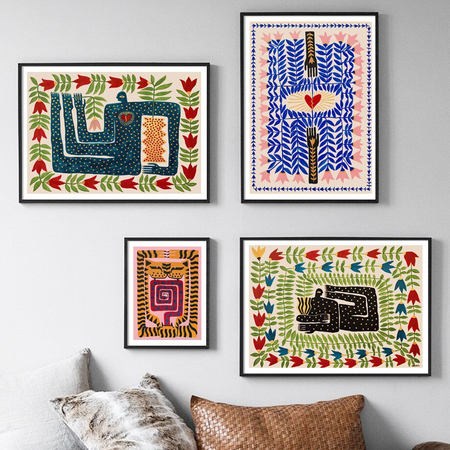 Tropica Folk Art Prints | Modern Botanical Wall Art on Canvas