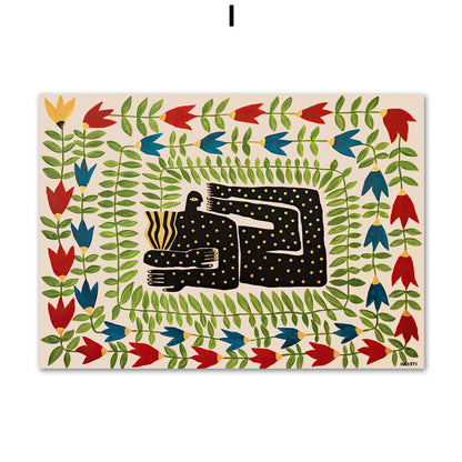 Tropica Folk Art Prints | Modern Botanical Wall Art on Canvas