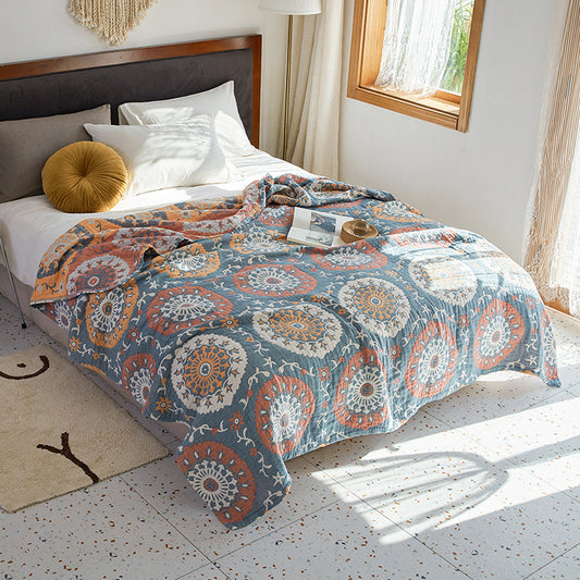 Celestia Quilted Cotton Bed Throw | Reversible Blue Toned Bed and Sofa Blanket