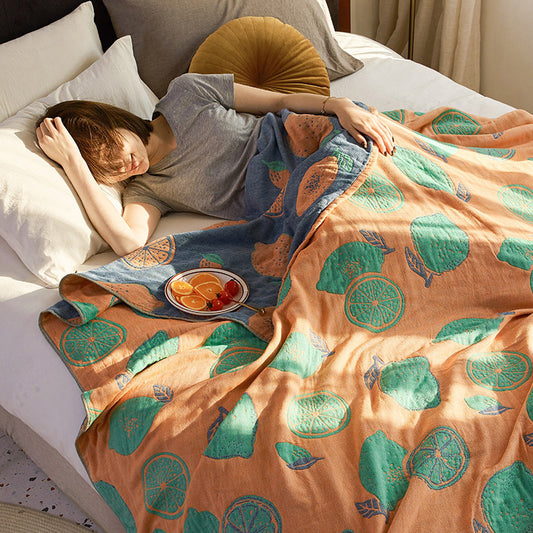 Santara Quilted Cotton Bed Throw | Citrus Pattern Blanket in Bold Boho Colours