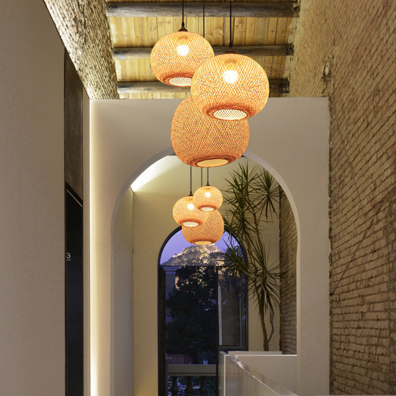 Kairo Bamboo Rattan Pendant Lamp | Handwoven Japanese-Style Spherical Ceiling Light - Styyler