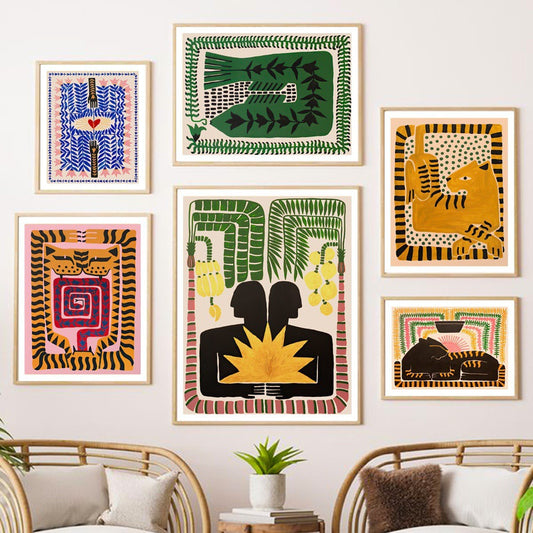 Tropica Folk Art Prints | Modern Botanical Wall Art on Canvas
