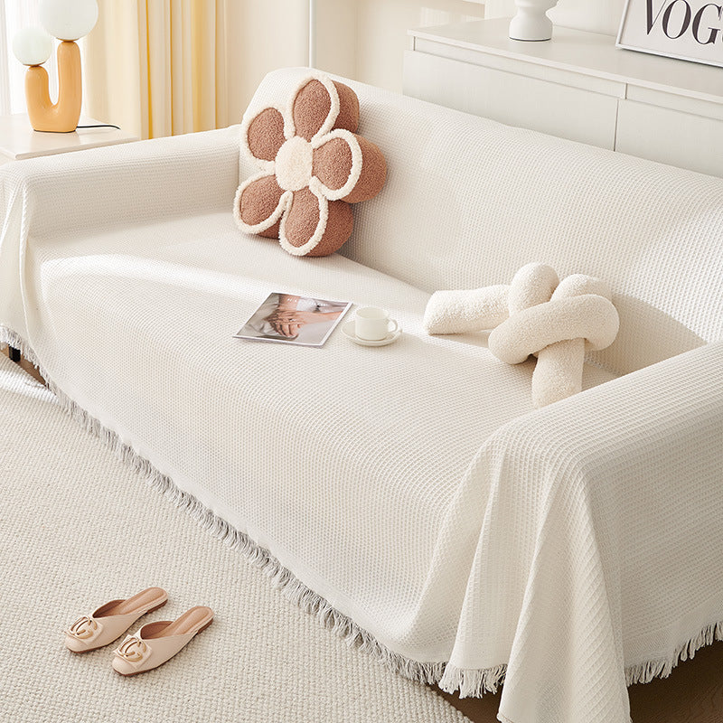 Kalmea Japandi Sofa Cover | Machine Washable Couch Protector with Tassel Edge