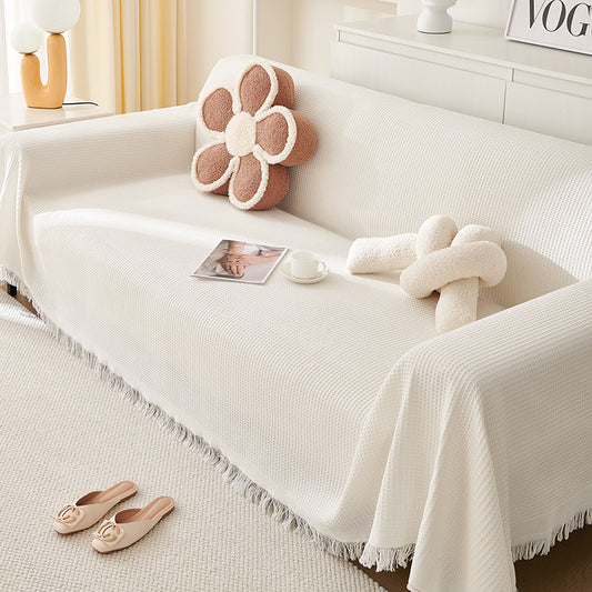 Kalmea Japandi Sofa Cover | Machine Washable Couch Protector with Tassel Edge