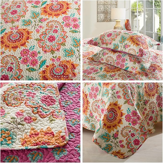 Outpost Bedding Set | Chic Kingsize Cotton Floral Three-Piece Quilted Bedding