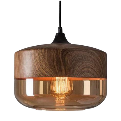Scandinavian Wooden Ceiling Lamp with Tinted Glass, Adjustable Height Flush Mount Ceiling Light Fixture for Modern Spaces 1