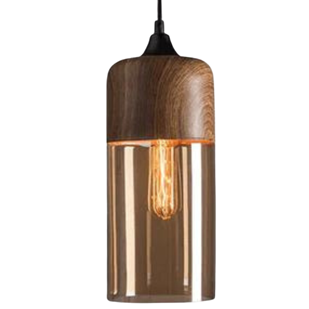 Scandinavian Wooden Ceiling Lamp with Tinted Glass, Adjustable Height Flush Mount Ceiling Light Fixture for Modern Spaces 3