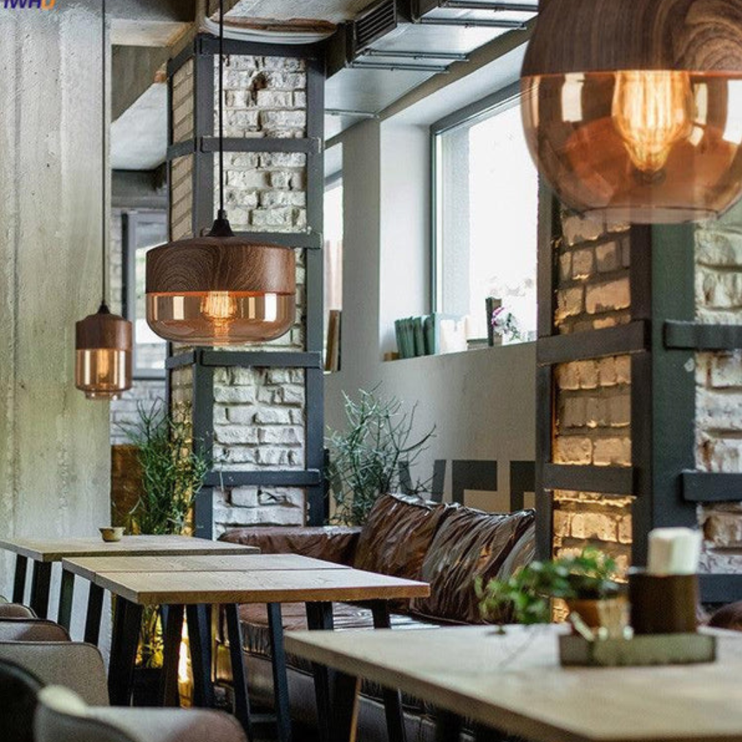 Scandinavian Wooden Ceiling Lamp with Tinted Glass, Adjustable Height Flush Mount Ceiling Light Fixture for Modern Spaces 6