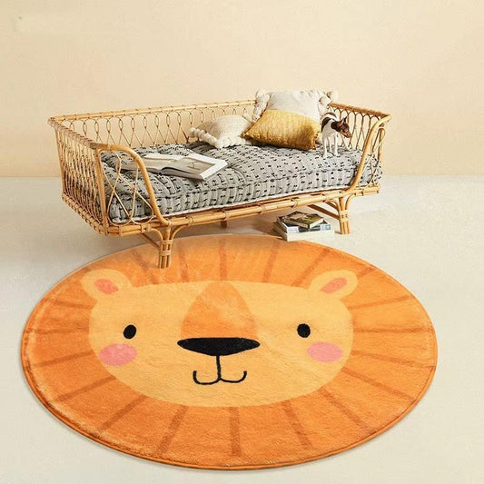 Smiley Lion Round Rug for Kids Room