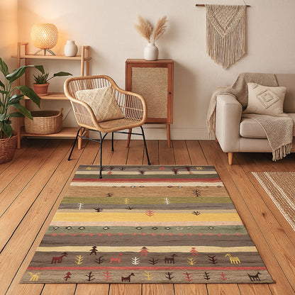 TAVIRA - Colourful Tribal Print Rug with Folk Motifs | Non-Slip and Easy Clean - Styyler