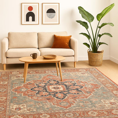 Zarrah Persian Style Rug | Low-Pile Machine Washable | Bohemian Decor