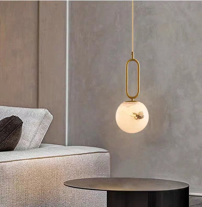 Lunaris Pendant Lamp | Handcrafted Marble Ball with Copper and Black Accents - Styyler